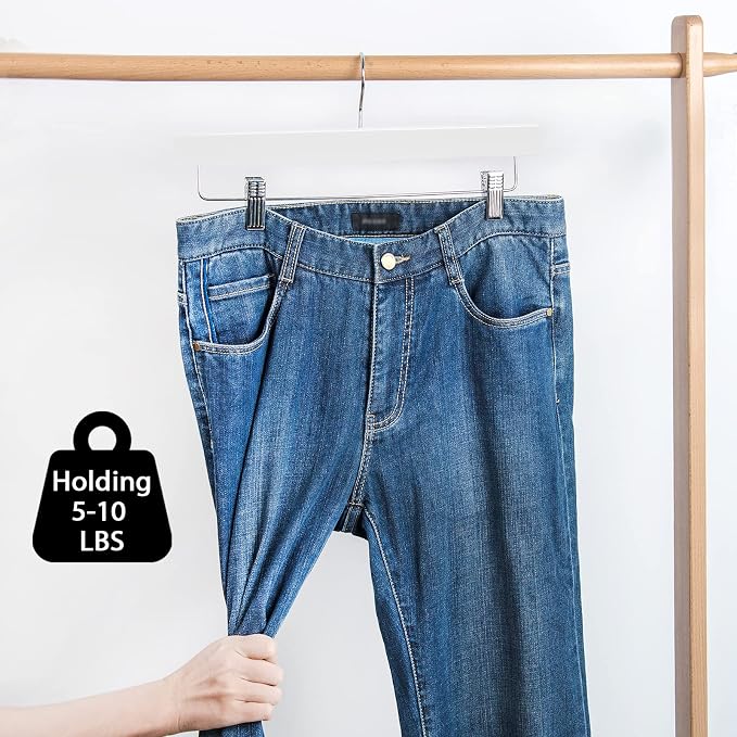 Nature Smile Deluxe Wooden Pants Hangers Solid Wood Bottom Jeans Hanger Skirt Hanger with 2-Adjustable Clips Pack of 20 (White) - Image 6