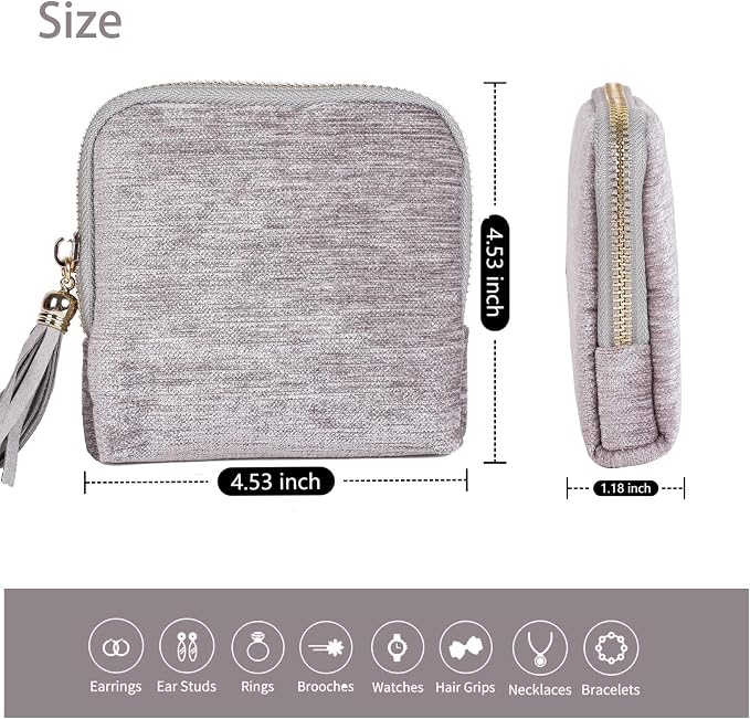 ASINGYER Travel Jewelry Storage Bag for Women, Velvet Portable Jewelry Organizer with Tassel Zipper, Small Pouches for Bracelets Necklaces Rings Earrings, Wedding Gift for Women (silver) - Image 6