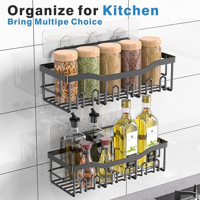Shower Caddy 2 Pack,Adhesive Shower Organizer for Bathroom Storage&Home Decor&Kitchen organizers and storage,No Drilling,Large Capacity,Rustproof Stainless Steel Bathroom Organizer,Bathroom Decor Sets - Image 6