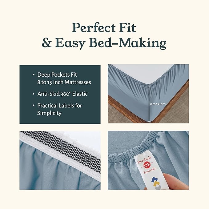 California Design Den 2-Pack Full Size Sheets Set - 100% Organic Cotton Sheets Full Size Bed Set, Crisp Percale Feel, Deep Pockets, Lightweight Bedding - Blue Hydrangea