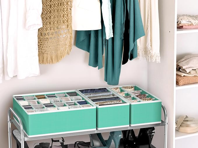 Simple Houseware 4-Pack Drawer Organizer Set - Closet Dividers for Underwear, Socks, Bras, Scarves, Ties - Foldable Non-Woven Storage Boxes, Turquoise - Image 8