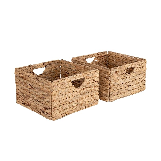 Seville Classics Premium Natural Handwoven Portable Laundry Bin Basket with Carrying Handles, Household Storage for Clothes, Linens, Sheets, Toys, Natural Water Hyacinth, Rectangular (2-Pack) by SevilleClassics
