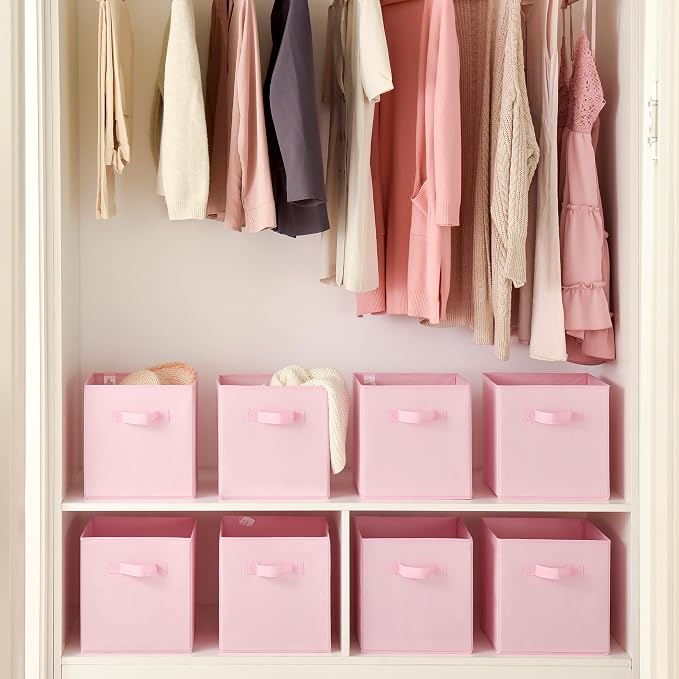 GRANNY SAYS Cube Storage Bins, 11 Inch Storage Cube Organizer, Collapsible Fabric Storage Cubes with Handle, Decorative Cube Storage Organizer for Shelves, Closet, Pink, 8-Pack - Image 4