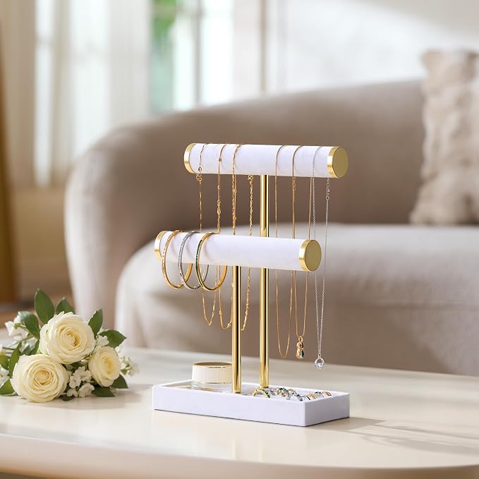 bussdis 2 Tier Bracelet Holder Display - Detachable T Bar White Velvet Bracelet Holder, Jewelry Holder Organizer for Bracelet, Necklace, Earrings, Rings - Image 4