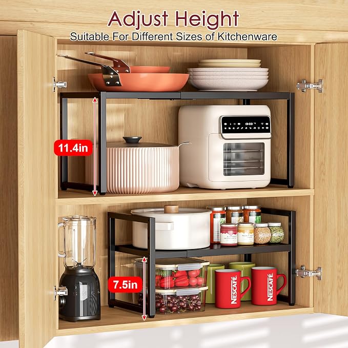 Expandable Kitchen Storage Shelves,110LBS Heavy Duty Metal Garage Shelving Units For Pot Pans Appliance,Adjustable Small Storage Shelf Rack Organizer For Kitchen Countertop Under Cabinet Garage Pantry - Image 4