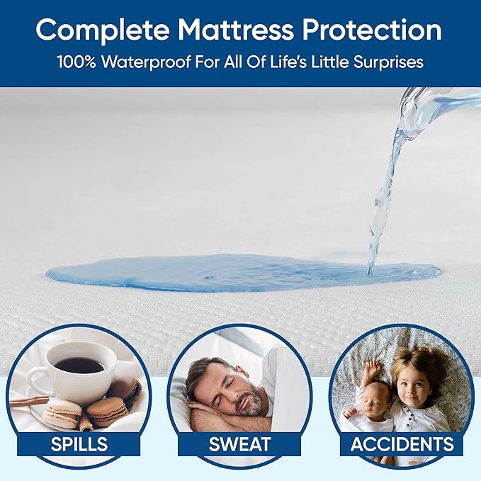 Full Size Luxury Tencel Mattress Protector, 100% Waterproof, Ultra Soft, Naturally Cooling & Breathable, Deep Pocket Cover Up to 18"