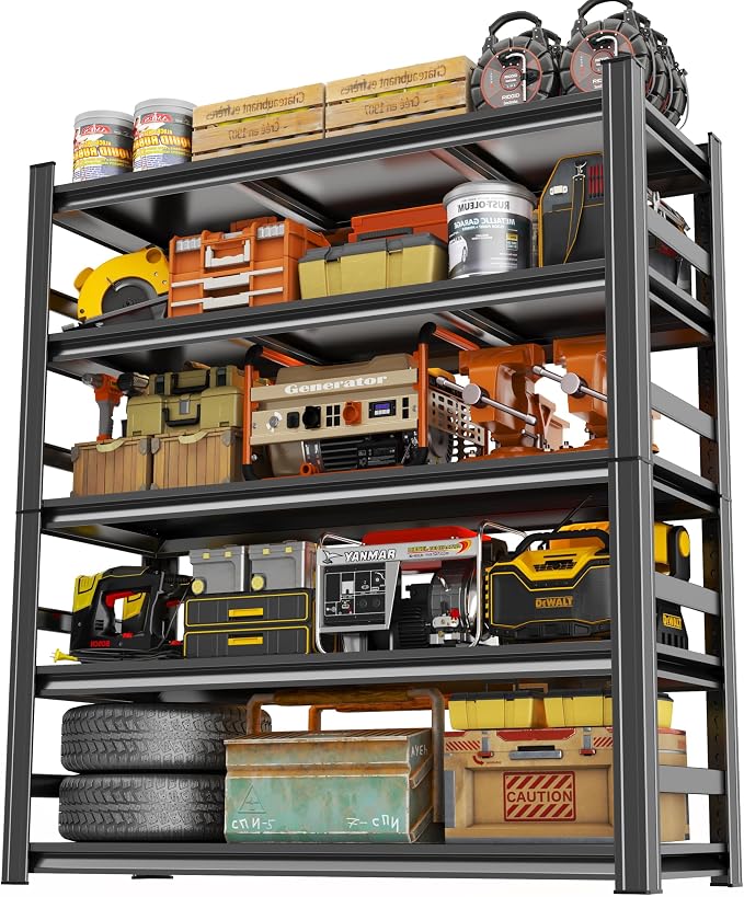PRESTELION 48" W Garage Shelving 3000Lbs Storage Shelves Heavy Duty 5 Tier Adjustable Metal Shelving Unit Garage Shelves for Basement, Warehouse, Commercial 47.3" W X 18" DX78 H, Black by PRESTELION