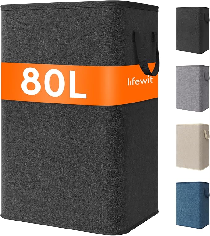 Lifewit 80L Large Tall Laundry Hamper, Collapsible Laundry Basket with Handles, Foldable Clothes Hampers for Laundry, Portable Dirty Clothes Hamper for Dorm College Bedroom Bathroom, Black by Lifewit