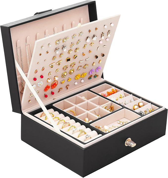 QBestry Womens Earrings Jewelry Box for Girls Jewelry Earring Organizer Box Earring Holder Organizer for Girls Jewelry Organizer Boxes for Women Girls Stud Earrings Organizers Jewelry Box Black by QBestry