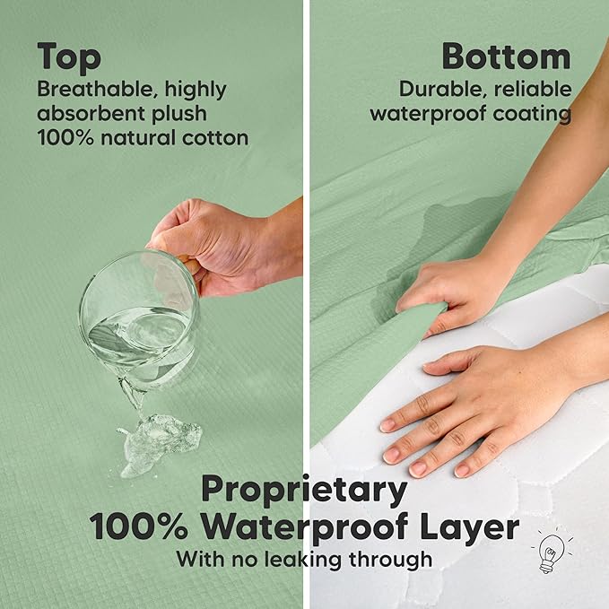 2-Pack Waterproof Crib Mattress Protector Cover Fitted - Quiet Baby Crib Mattress Pad Sheets, 52" x 28" Soft Quilted Cotton Baby Sheet, Machine Washable, Easy Fit, Durable (Lagoon/Quin)