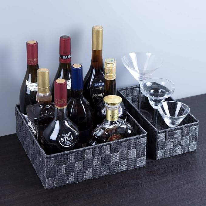 Posprica Woven Storage Baskets for Organizing, Small Baskets Cube Bin Container Tote Organizer Divider for Drawer, Closet, Shelf, Dresser, Set of 4(Dark Grey) - Image 4