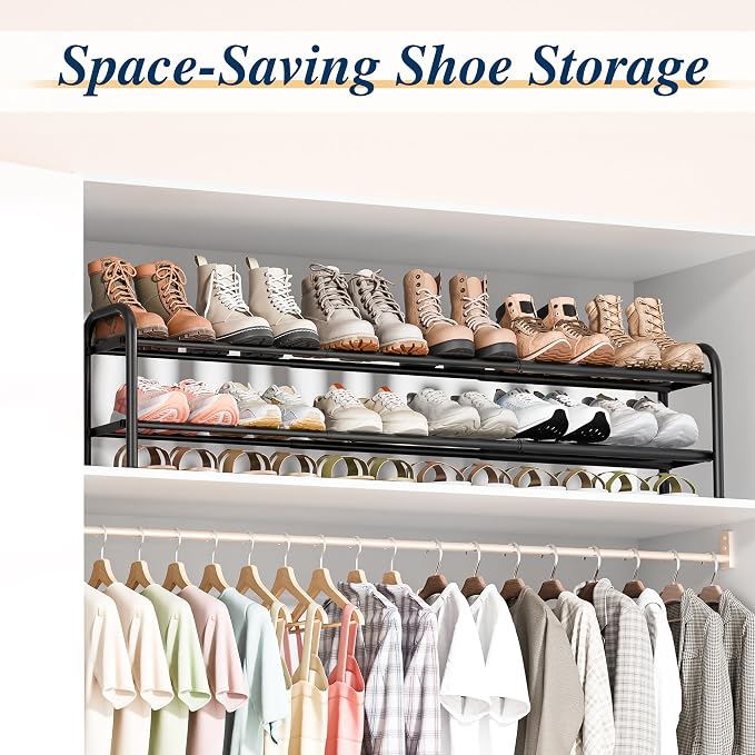ENJOYBASICS 2 Tier Expandable Shoe Rack for Closet, Free Standing Metal Shoe Shelf Storage Organizer Holder 12 Pairs, Adjustable Width Shoe Rack for Entryway Small Space, Black - Image 3