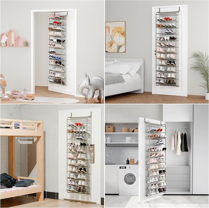 Whitmor 36 Pair Over The Door Shoe Organizer, 12 Tier Hanging Shoe Organizer, Heavy Duty Metal & Mesh Shoe Holder, Hanging Shoe Rack for Closet Organizer & Storage, 69"L x 21.7"W x 7.5"H, Mocha - Image 3