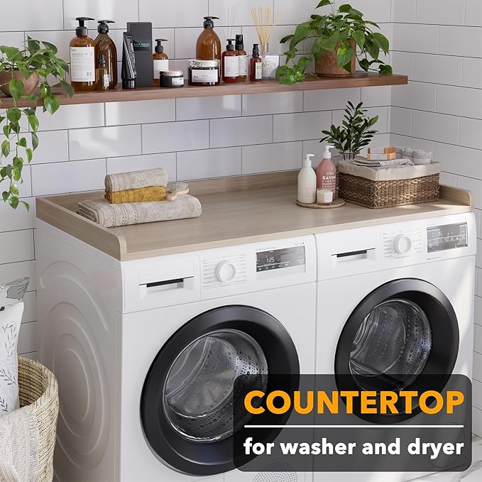 SpaceAid Washer Dryer Countertop, Laundry Wood Shelf Topper with Edge, 54" Width x 27.5" Depth Cover Guard Organizer for Washer and Dryer Laundry Hamper Counter Storage Organization (Oak) - Image 3