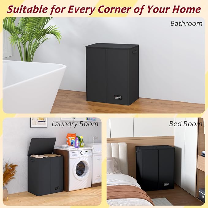 150L Laundry Hamper 2 Section, Large Laundry Hamper with Lid, Dirty Clothes Hamper with 2 Removable Inner Bags, Collapsible Laundry Basket Organizer for for Clothes Toys Towels, Hamper 2 Compartment - Image 7