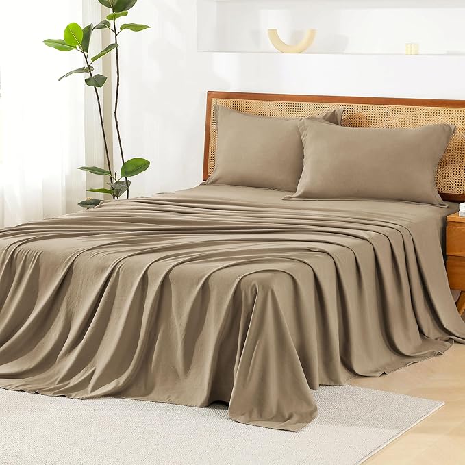Litanika Taupe California King Size Comforter Set with Sheets - 7 Pieces Bed in a Bag California King Boho Tufted Complete Bedding Sets with Comforter, Sheets, Pillowcases & Shams