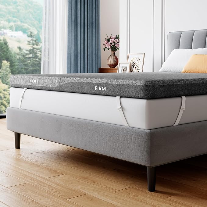 PERLECARE Dual Firmness Mattress Topper King, 3 Inch Firm Bed Topper with Split Soft & Firm Zones, Supportive Mattress Pad for Back Pain, Non-Slip & Removable, Made with CertiPUR-US® Certified Foam