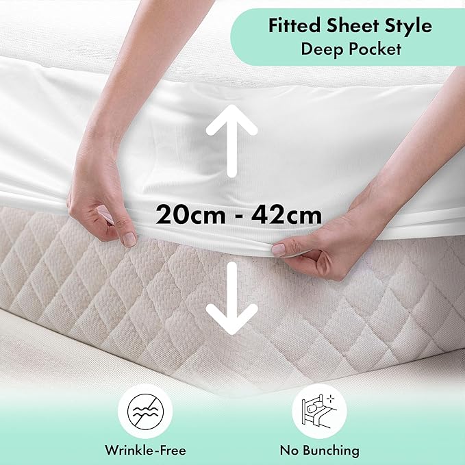 Ambesonne Bed Protector Pad with Waterproof Backing Soft Breathable Texture Geometric Pattern Square Fitted Sheet Style Mattress Cover for Utmost Comfort and Premium Sleep Quality, King White