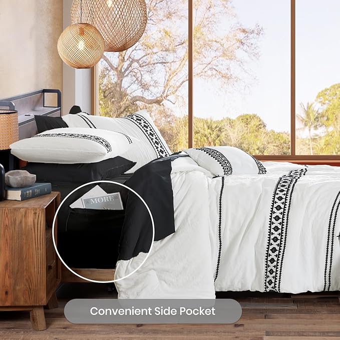 MaiRêve Embroidery Comforter Set, Boho Farmhouse Western Bedding Set, All Season Bed in A Bag Comforter Set with Sheets, Pillowcases & Shams, White Full 7 Pieces