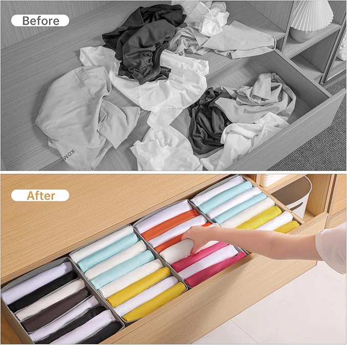 Coorganisers4 Packs T-shirt Drawer Organizers for Clothing,8 Grids Compartment Wardrobe Storage Box, Clothes Organizer for Folded Clothes, T-shirt, Legging-12.59''x9.05''x5.9 - Image 3
