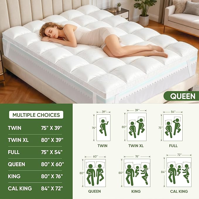 5 Inch California King Mattress Topper,Memory Foam Mattress Toppers -2.5" Gel Cooling Foam Mattress Pad+2.5"1500GSM Thick Bamboo Pillow Top with 2X Soft and Supportive for Back Pain Relief,84*72*5in