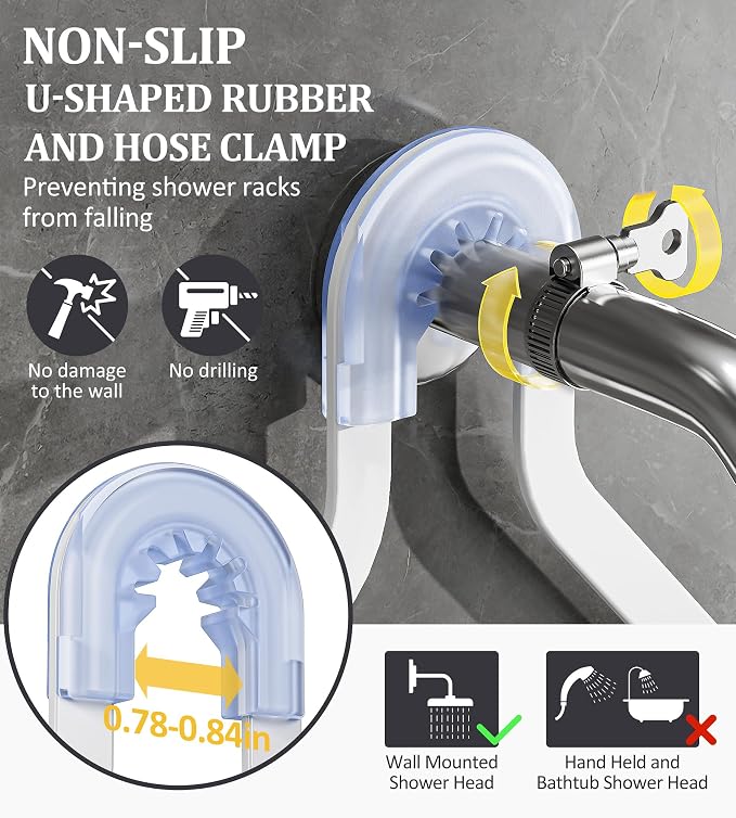 OMAIRA Shower Caddy Hanging with Soap Scrub Holder, Stainless Steel Adjustable No Drilling Non-Slip Large Capacity Sturdy Over Shower Head Shower Organizer Inside Shelves Bathroom Storage Rack, White - Image 2