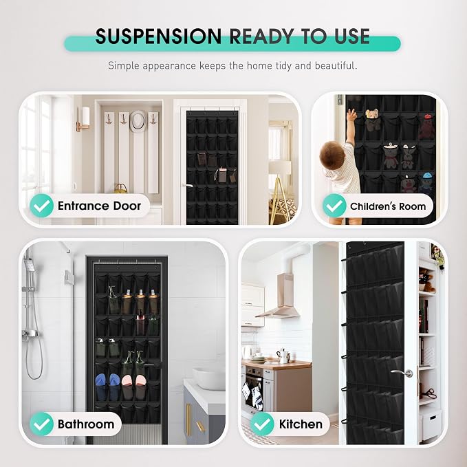 WVM Over The Door Shoe Organizer with 35 Breathable Mesh Pockets, Hanging Shoe Organizer for Door with 4 Metal Hooks, Large Capacity Closet Storage for Shoes, Accessories - Image 5