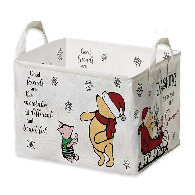 Winnie Theme Christmas Nursery Decor,the Pooh Christmas Gift,Large Canvas Laundry,Hamper Winnie Baby Stuff with A Waterproof PE Coating,Foldable Toys Bin by ZsaTuiy