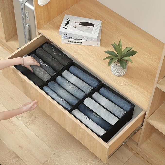 Qozary Jeans Pants Organizer for Closet, 4 Pack Drawer Organizers for Clothing, 5 Grids Wardrobe Clothes Storage, Deep Drawer, for Shirts, Leggings - Image 4