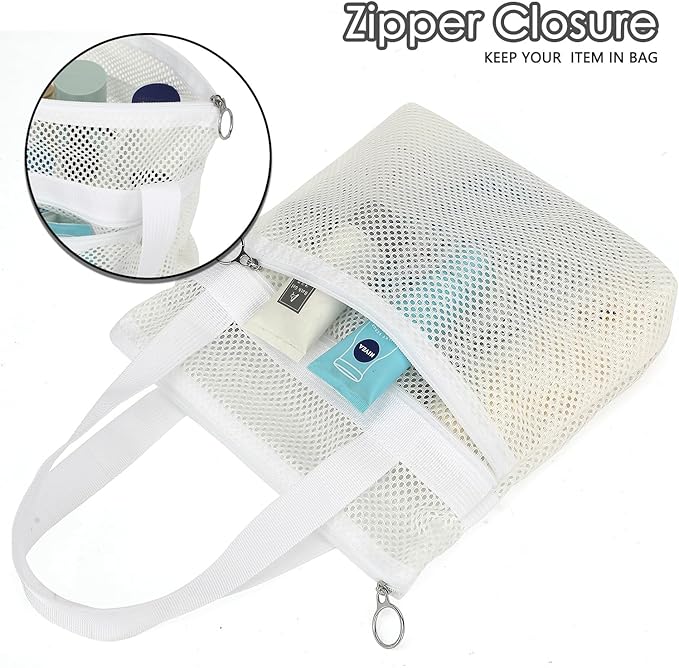 GYEUKHAM Mesh Shower Caddy Portable Shower Bag for Travel,Gym,Camping – Quick-Dry Hanging Toiletry Organizer with Zipper Pockets for Bathroom Essentials,White - Image 4