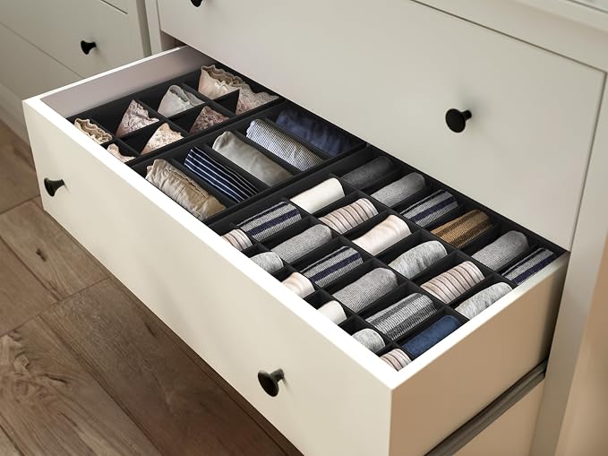 Simple Houseware 4-Pack Drawer Organizer Set - Closet Dividers for Underwear, Socks, Bras, Scarves, Ties - Foldable Non-Woven Storage Boxes, Black - Image 9