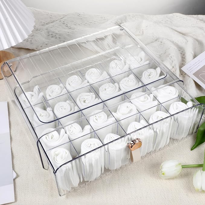 Dimeho 24 Cell Plastic Sock Organizer Underwear Drawer Organizer Acrylic Stackable Storage Drawer Underwear Storage Box with Dividers for Panties Closet Bra Baby Clothes Belts Ties Scarf - Image 5