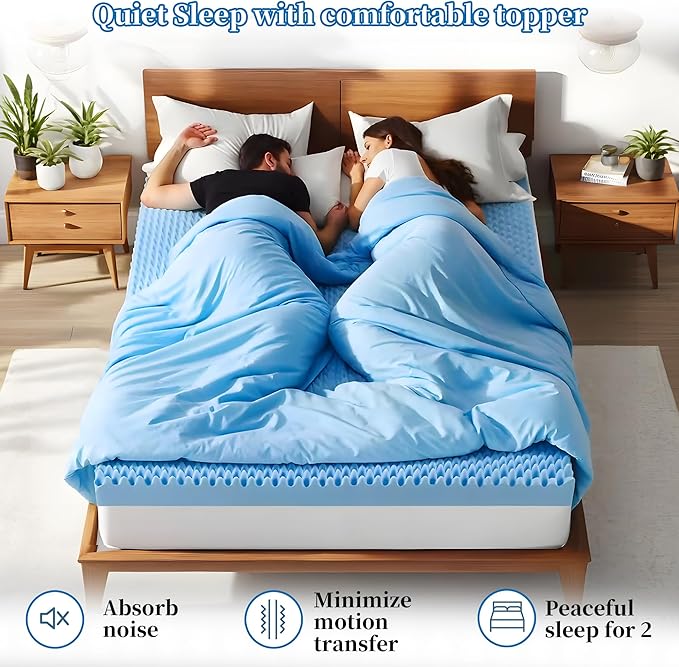 2 Inch Twin Mattress Topper Memory Foam Mattress Topper Twin Size Egg Crate Foam with Cooling Gel, Plush Feel Breathable Pressure Relief Matress Pad for Bedroom, College, RV, Cooling Blue