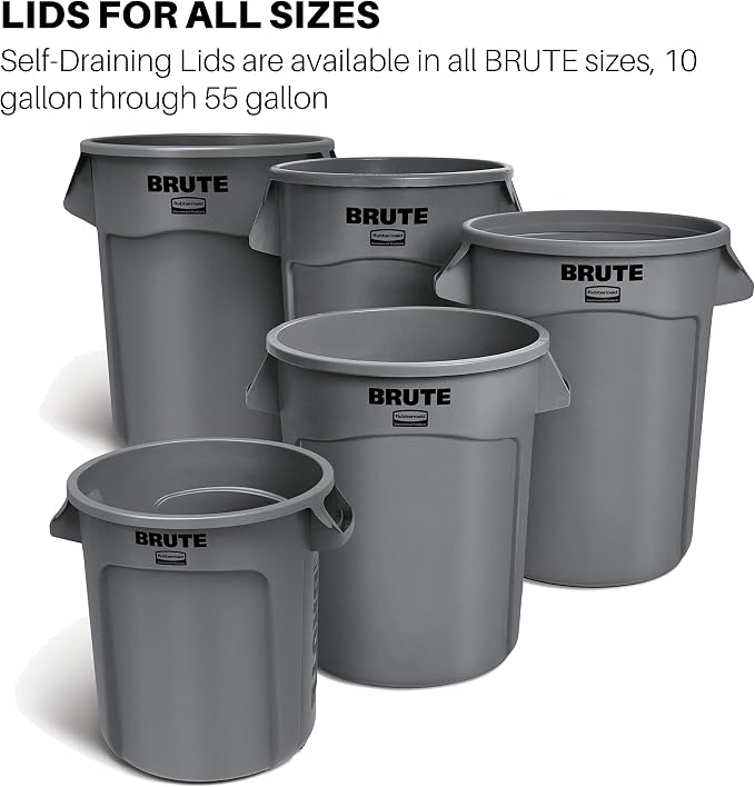 Rubbermaid 263100GY Round Flat Top Lid, for 32-Gallon Round Brute Containers, 22 1/4-Inch, dia., Gray - Image 5