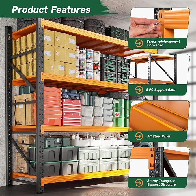 Letaya 6000LBS Heavy Duty Storage Shelves,79" H Metal Garage Shelving Units,4 Tier Large Tall Industrial Shelving,Adjustable Utility Rack Shelf for Warehouse,Basement (Orange, 79" W x 24" D x 79" H) - Image 5