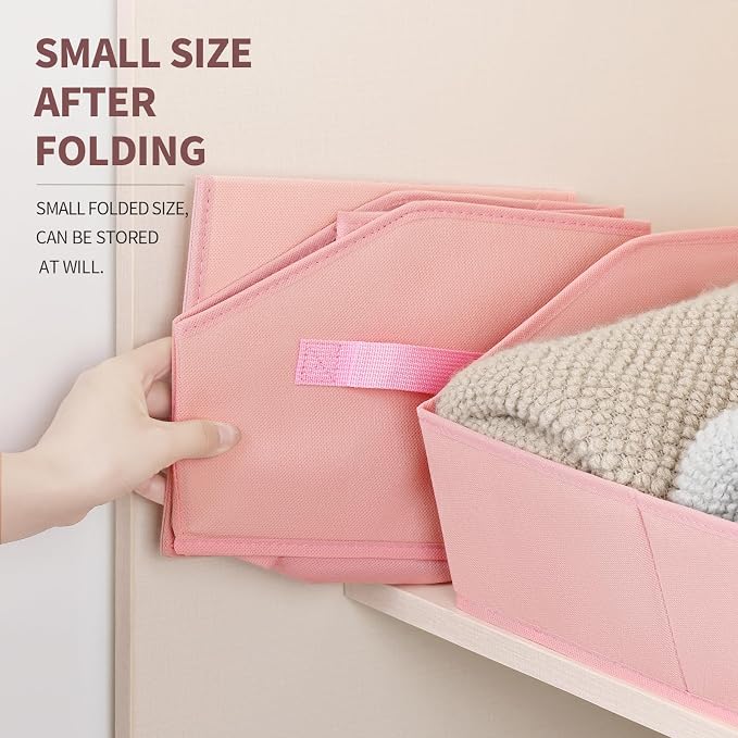 Homsorout Storage Bins for Shelves - Small Trapezoid Closet Shelf Organizer, Fabric Organization Bins with Handles, Storage Baskets for Clothes, Towel, Purse, 6 Pack, Pink - Image 4