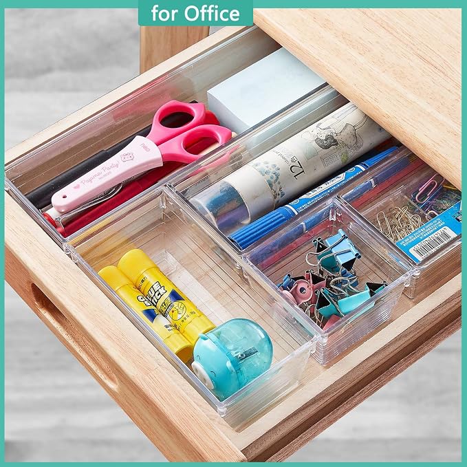DCA 6 Pack Clear Drawer Organizer, Acrylic Drawer Storage Trays, Storage Bins for Makeup, Cosmetics, Jewelries, Utensils, Gadgets, Office - Image 4
