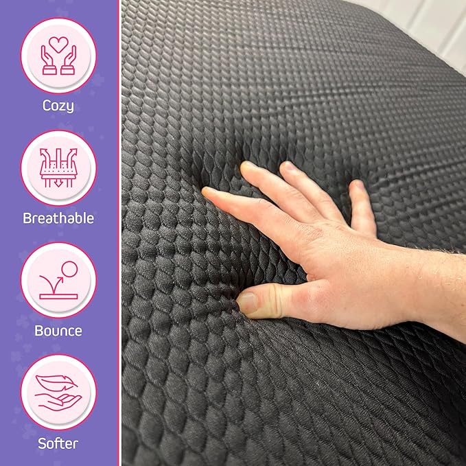 Lash Bed Foam Topper – 2.5 Inch Thick Memory Foam Massage Table Pad with Corner Straps & Anti-Slip Base, Comfortable Spa or Facial Bed Topper for Lash Extensions & Salon Use – Black