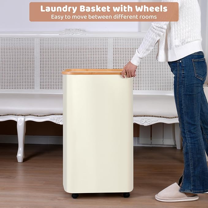 Laundry Basket with Wheels, 110L Beige Clothes Hamper for Laundry, Laundry Hamper with Lid and Inner Bag, Beige - Image 5