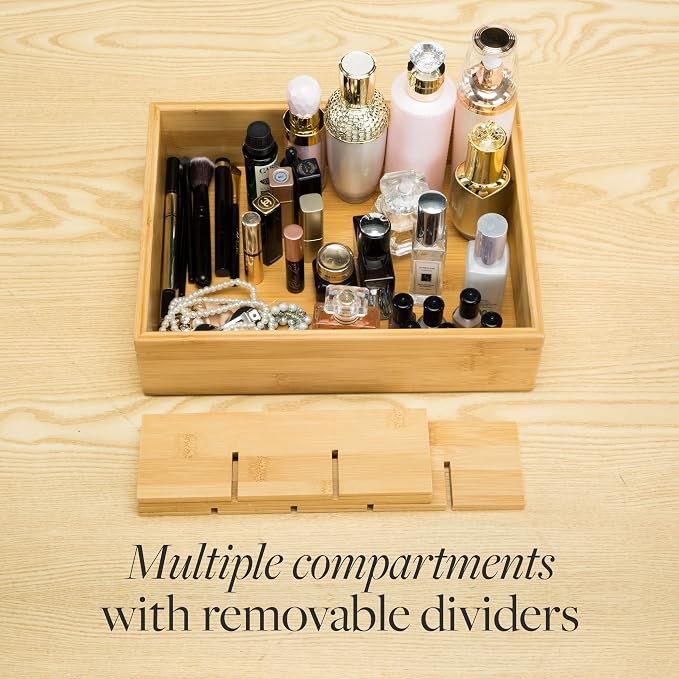 GOBAM Bamboo Closet Drawer Divider - Storage Organizer with 15 Compartments, Drawer Organizer, Storage Box for Belts, Ties, Bras, Briefs, Socks & Jewelry - Natural - Image 6