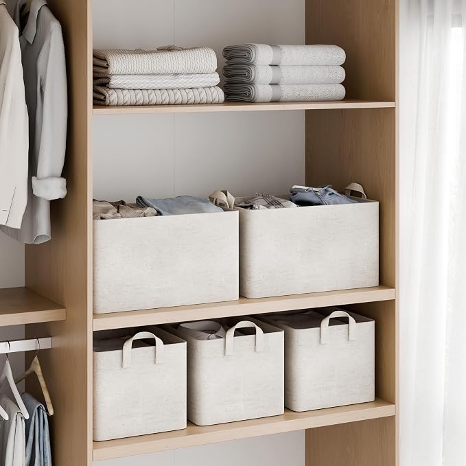 StorageWorks Storage Bins, Shelves Baskets for Organizing, 45L Extra Large Fabric Closet Organizers with Handles, Metal Frame, Beige-Cotton-linen, 2-Pack - Image 2