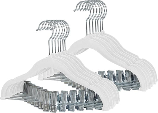 Finnhomy Non-Slip Clothes Hangers for Baby and Kids 20-Pack Velvet Hangers with Movable Clips, Heavy-Duty and Space-Saving for Pants,Skirts, Coat, White by Finnhomy