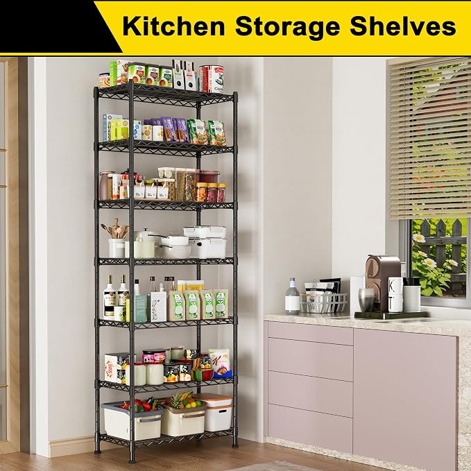 GIOTORENT 7-Wire Garage Shelving Storage Shelves, Kitchen Storage Adjustable Shelf, Metal Shelves 1400Lbs Capacity 24" W x 14" D x 71.6" H for Laundry Bathroom Pantry Closet, Black - Image 3
