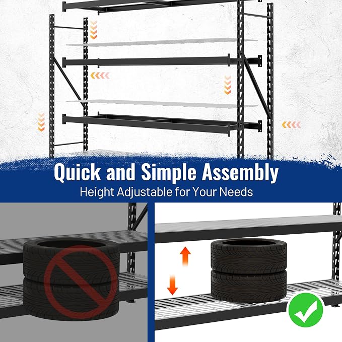 WORKPRO 77" Garage Shelving Unit, 8000LBS Heavy Duty Metal Storage Rack, Extra Wide Adjustable 4-Tier Shelves for Warehouse, Basement, and Garage, 77" W X 24" D X 72" H, Black - Image 3