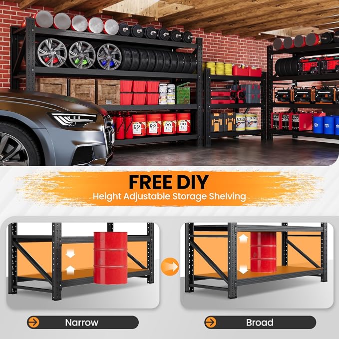 75”W Heavy Duty Metal Storage Shelves, 9000LBS Metal Garage Shelving Units, 24”Deep Rack Shelf, 4 Tier Steel Industrial Shelving , Adjustable Standing Shelf for Warehouse/Basement 75"W x 24"D x 70"H - Image 4