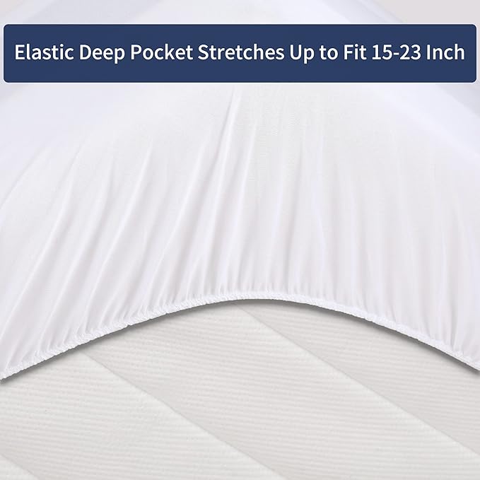 HOMBYS Air Mattress Pad Queen Size, Soft Quilted Air Mattress Cover, Breathable & Noiseless Mattress Topper with Deep Pocket, Stretches up to Fits 15-23 Inch,Cover ONLY