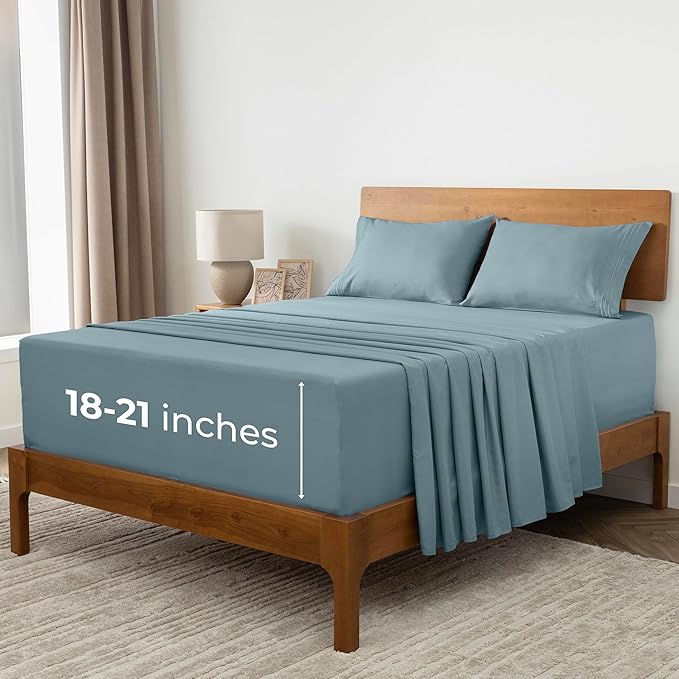 Mellanni Extra Deep Queen Sheets - 4 PC Iconic Collection Bedding - Hotel Luxury, Ultra Soft, Cooling Bed Sheets - Wrinkle, Fade, Stain Resistant (Queen, Spa Blue)