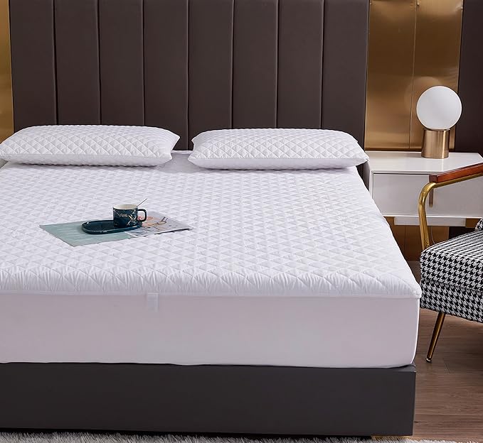 Full Size Waterproof Mattress Protector, Quilted Cooling Fitted Bed Mattress Cover Pad, 13"-15" Deep Pocket, Soft and Breathable Noiseless Machine Washable, Vinyl Free (Full)