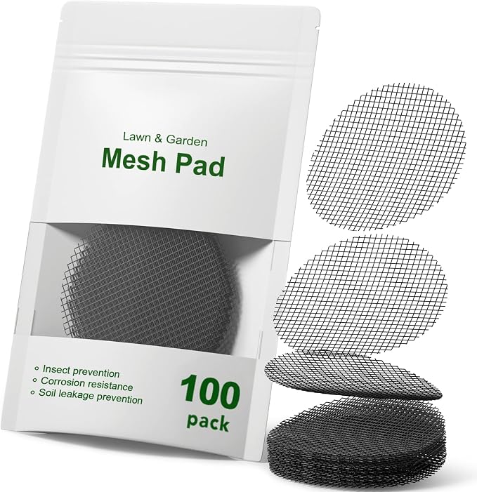 LE TAUCI Plant Pot Hole Mesh Pads, 2-Inch Round Flower Pot Drainage Covers, Prevent Soil Loss, Durable Reusable, Bonsai Bottom Grid Mat, Gardening Essentials, 100-Pack by LETAUCI