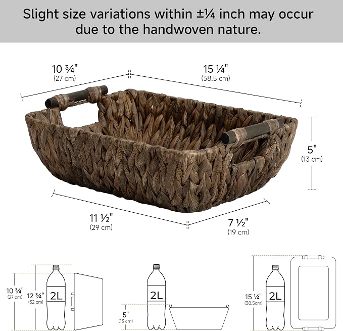 StorageWorks Wicker Baskets for Organizing, Woven Basket with Wooden Handles, Wicker Storage Baskets for Shelf, Brown, 2-Pack - Image 2